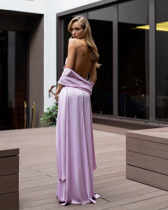 backless dress with scarf Luxury Satin SIZE:XXL