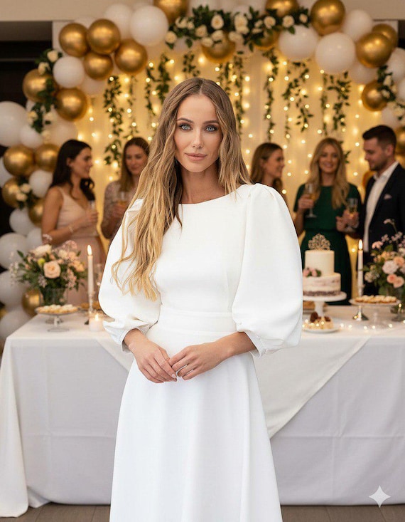 Classy Milk White Long Sleeve Midi Dress With Open Back and Bow Detail, Perfect for Weddings or Formal Events - Etsy Classy Milk White Long Sleeve Midi Dress With Open Back and Bow Detail, Perfect for Weddings or Formal Events - Etsy