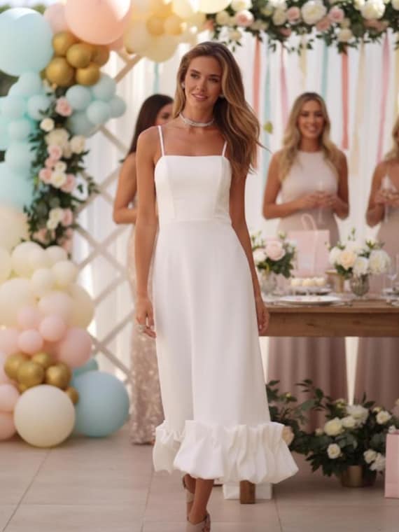 knee length dresses for ladies Jane Summers Zoey Blue & White Strapless Midi Bridal Shower & Wedding Guest Dress 2 / Blue Print , Female , Adult