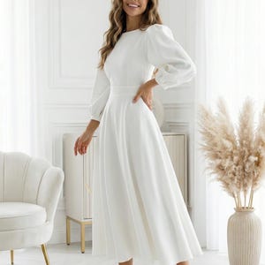 white puffy engagement dress Long Train Silk Organza Wedding Dress Engagement Dress with Puffy Sleeves Custom Wedding Dress YW240025