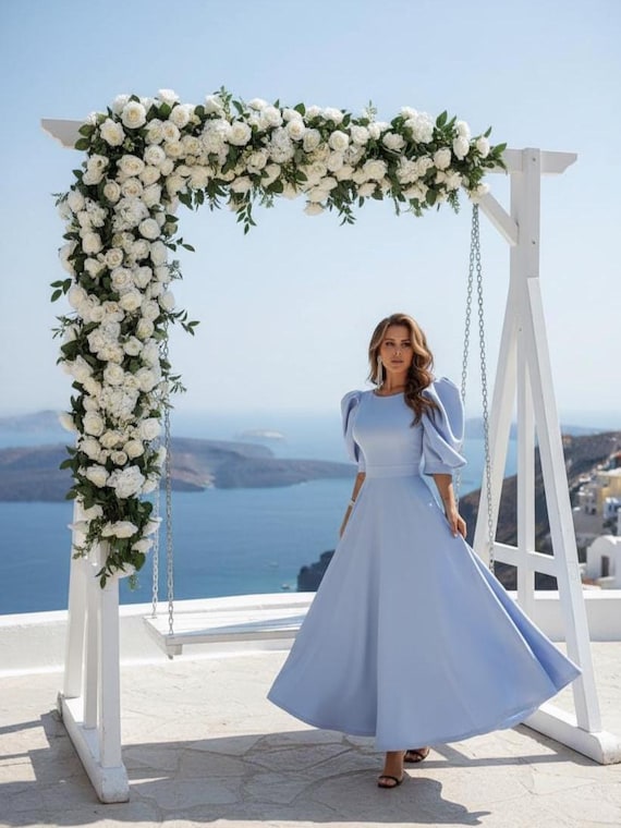 pale blue tea length dress Women's Tea Length Wedding Party Dress main image 0