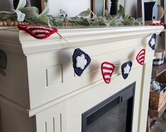 banner for Fourth of July, 4th of July decor, rustic patriotic garland, red white and blue party decoration, American flag home decor