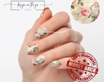 Blush Floral Nail Wraps DIY Manicure Stickers Spring Nail Decal Strips