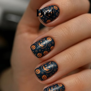 Nail Wraps Jack O Lantern Nails Stickers Easy to Apply Polish Strips Decals Spooky Nail Art Fall Party Halloween Pumpkin Nails Gift for Her