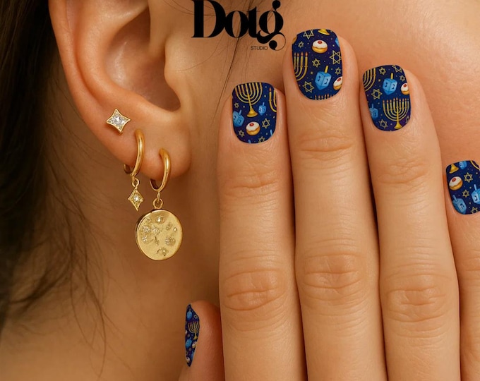 Hanukkah Nail Polish Wraps DIY Manicure Stickers Dreidel and Sufganiyot Nail Decal Strips