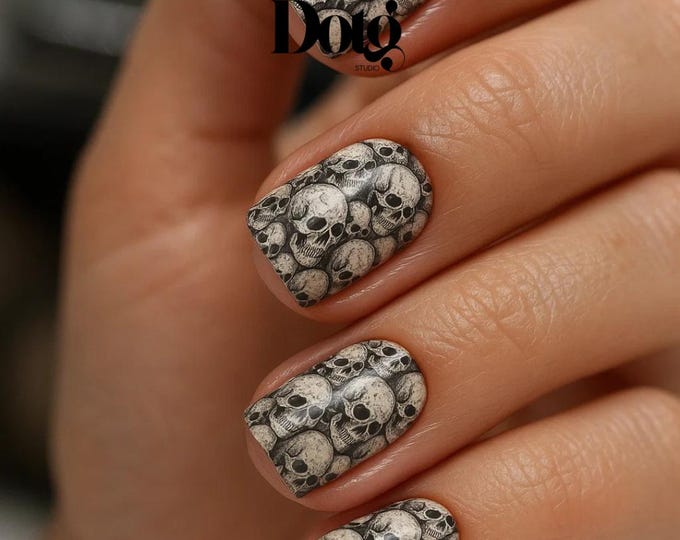 Nail Wrap Gothic Skull Nails Decals DIY At-Home Halloween Manicure Stickers for Her