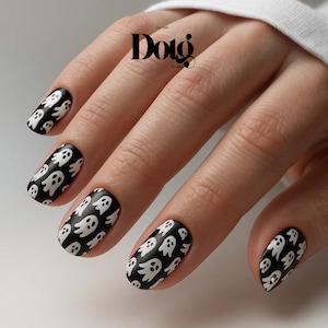 Nail Wrap White Ghosts Nails Decals DIY At-Home Spooky Manicure Stickers for Her