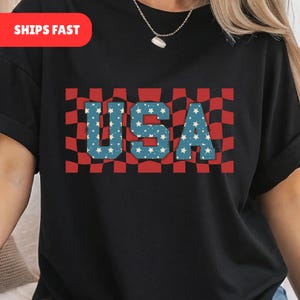 Vintage USA Tee, Patriotic 4th of July Shirt, Retro American Flag T Shirt, Stars and Stripes Top, Womens Independence Day Tee, 4th July gift