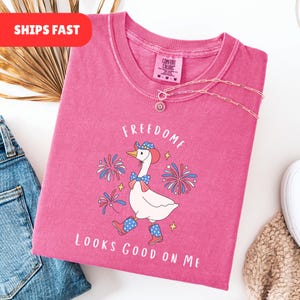 Comfort Colors® Funny July 4th Shirt, Silly Duck Shirt, Patriotic Party Tee, USA Tshirt, Independence Day Shirt, 4th of July Gift, Goose tee