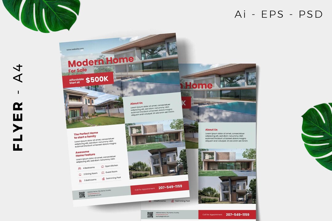 Modern Real Estate Flyer – Editable in Canva, PSD, AI, EPS – A4 Home ...