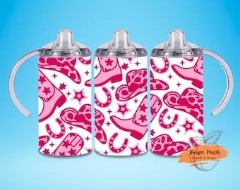 Pink Cowgirl Sippy Cup: 12oz Insulated Tumbler with Lid