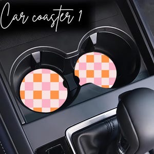 Checkered Print Car Coasters | Cute Car Accessories | Set of 2 Car Coasters | Gift for her | Car Accessories | Neoprene Car Coasters | Cute