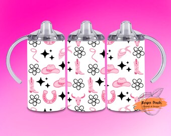 Vaso con boquilla de vaquera rosa: vaso térmico para niños de 12 oz