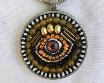 Evil Eye, Keychain, brown-eyed, girl, unique gift, handmade, camilla klein, mosaic, keyring, new home gift, talisman, lucky charm