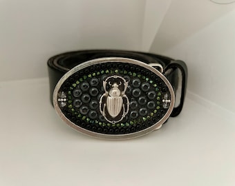 SALE, Scarab, Belt, Mosaic, Beetle, bejeweled belt buckle, for women, insect, bug, Camilla Klein, handmade, silver, OOAK