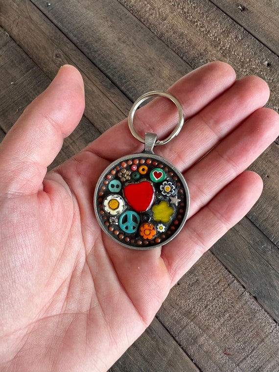 Mosaic Keychain Love Joy Peace Keyring Camilla Klein Hearts