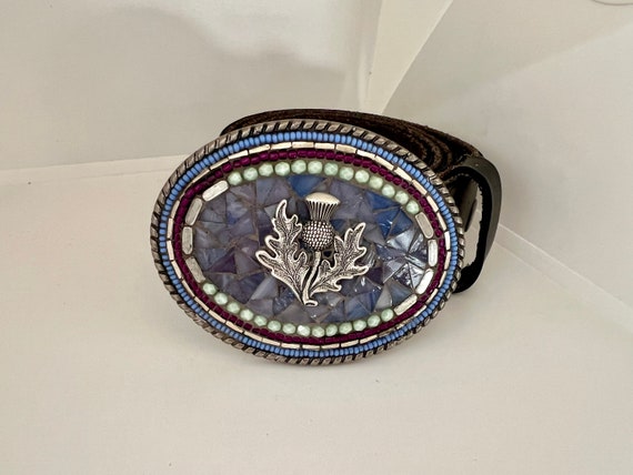 Thistle Belt Buckle: Handmade Mosaic Scottish Highland Style  display picture 1