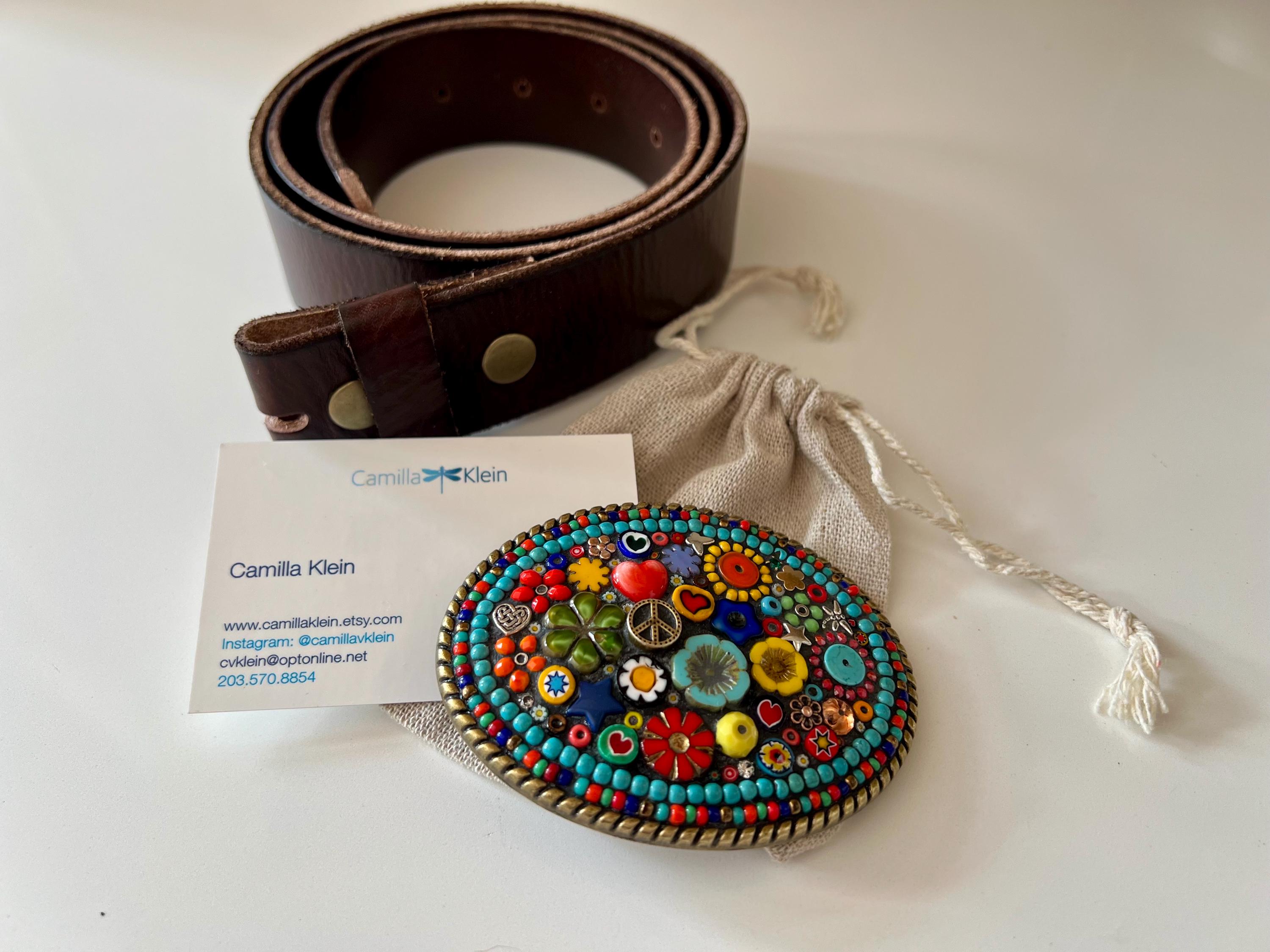 Boho Mosaic Belt Buckle: Handmade Beaded Millefiori Western  display picture 2