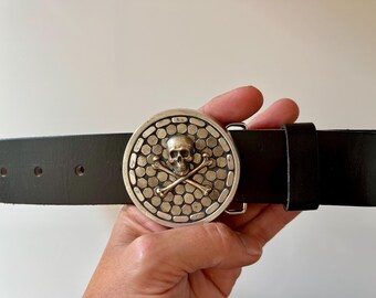 Handmade Skull & Crossbones Mosaic Belt Buckle With Leather  display picture 1