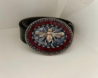 Bee, honey, queen bee, Beaded Buckle, embellished, leather belts, for women, handmade, Camilla Klein, Deborah