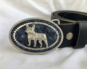 Custom Dog Buckle, French Bulldog, Dog Breed, Mosaic, Camilla Klein, Handmade, Unisex belts, Labrador,