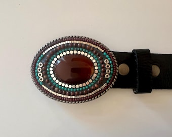 Bohemian Statement Belt Mosaic Stone & Crystal Buckle 