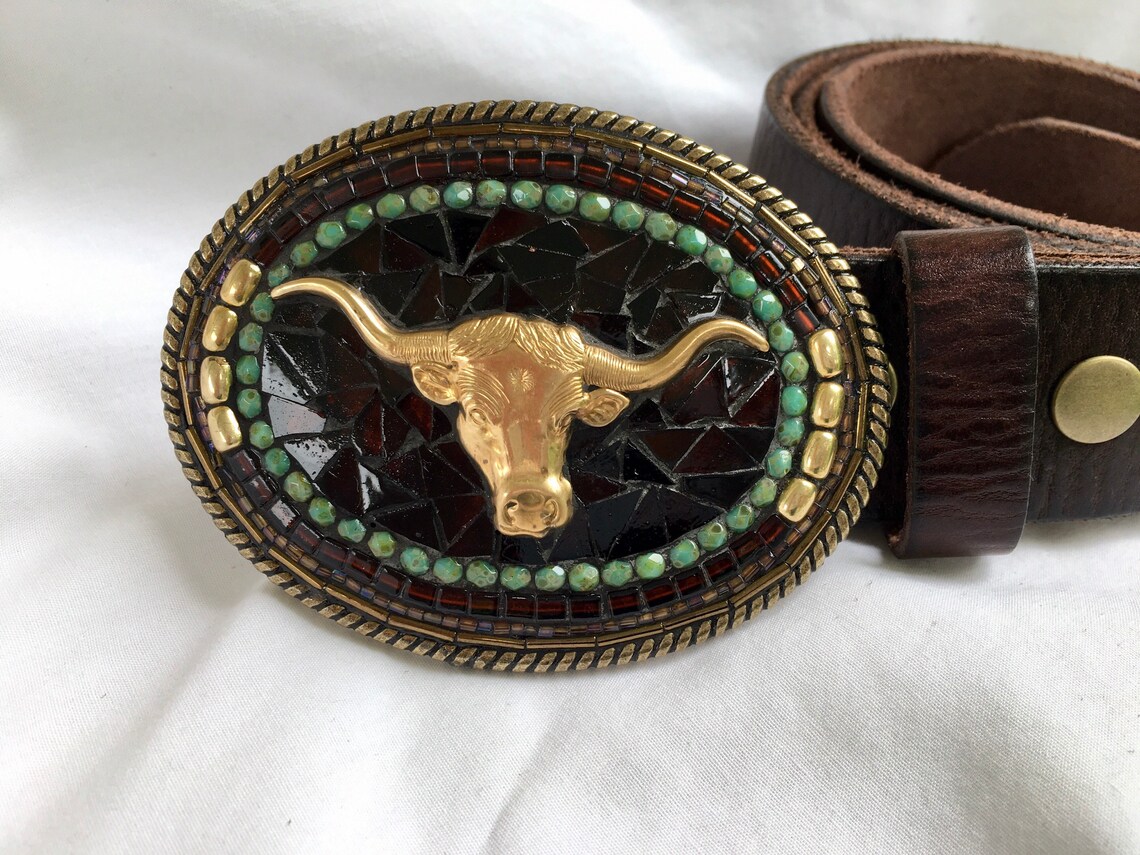 Longhorn Belt Buckle Western Buckle Leather Belts Rodeo Etsy