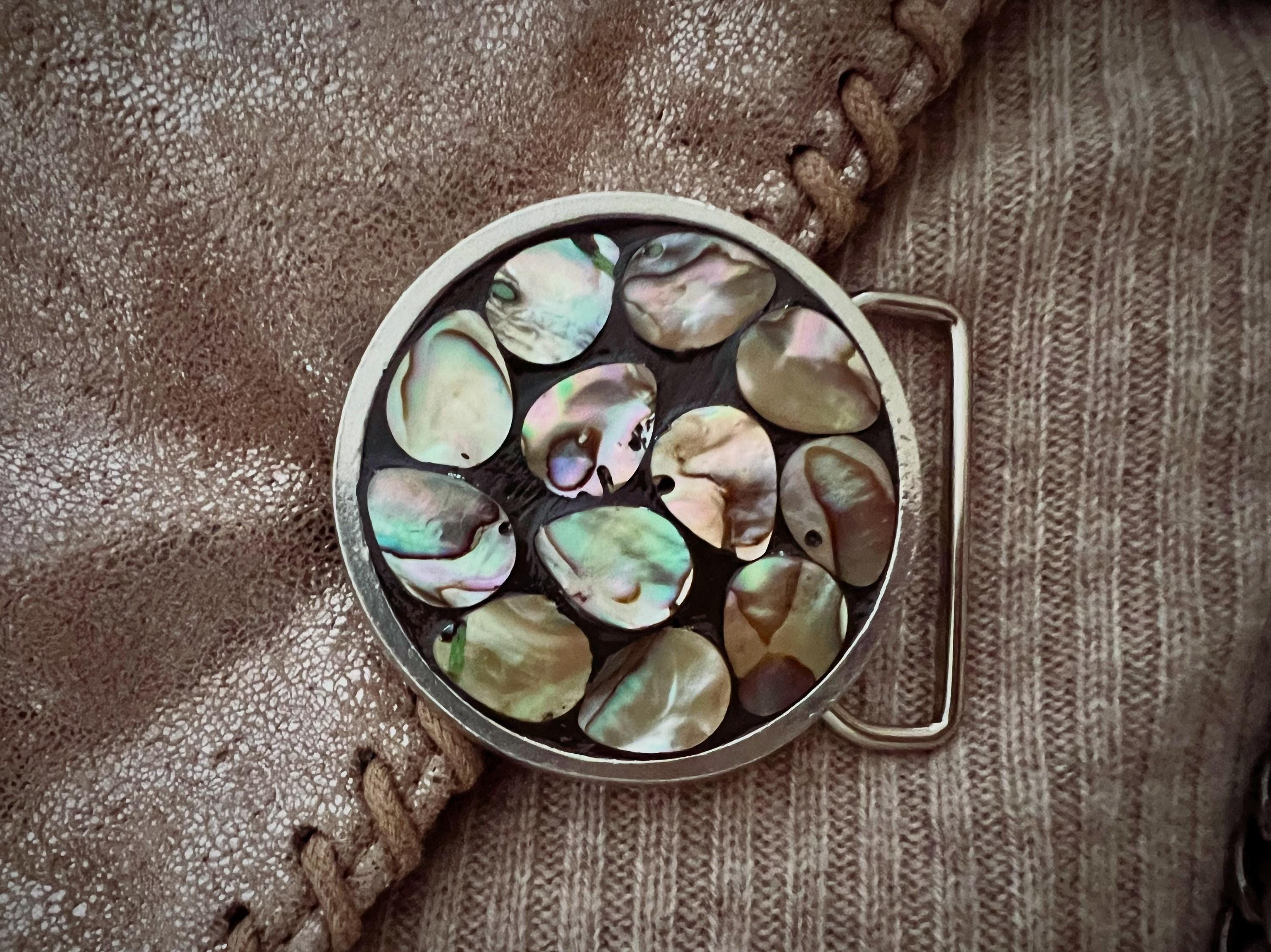 Unique Handmade Leather Rock pewter, abalone, and crystal belt buckle Abalone Cameo Belt Buckle main image 4
