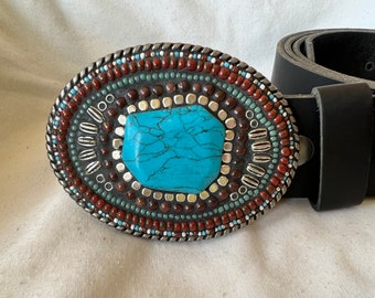 gemstone buckle, camillas buckles, camilla klein, leather belts for women, for men, western trophy, howlite, blue, Oval, rodeo, barrel racer