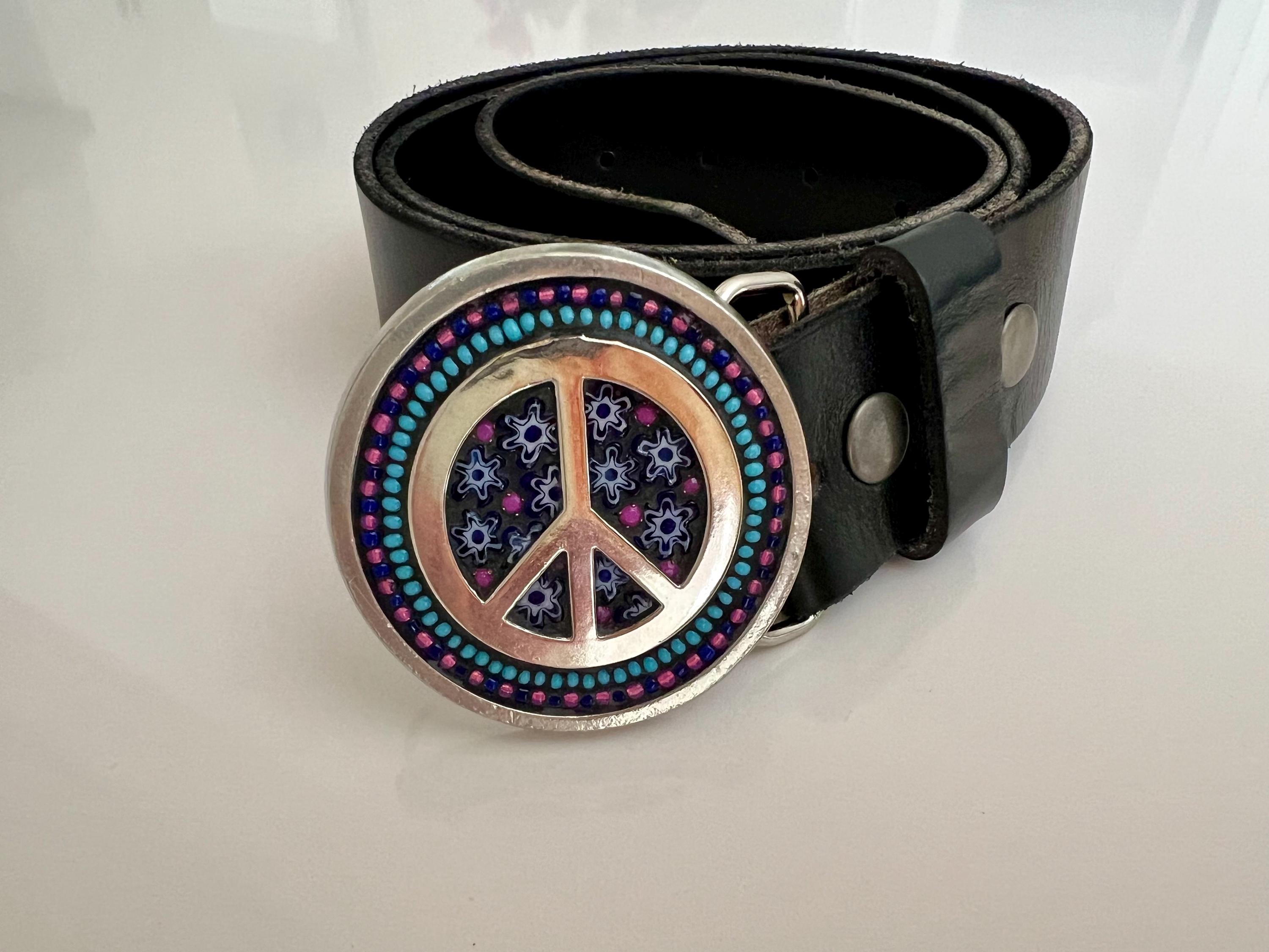 Handmade Peace Sign Belt Buckle: Millefiori Mosaic, Beaded  display picture 3