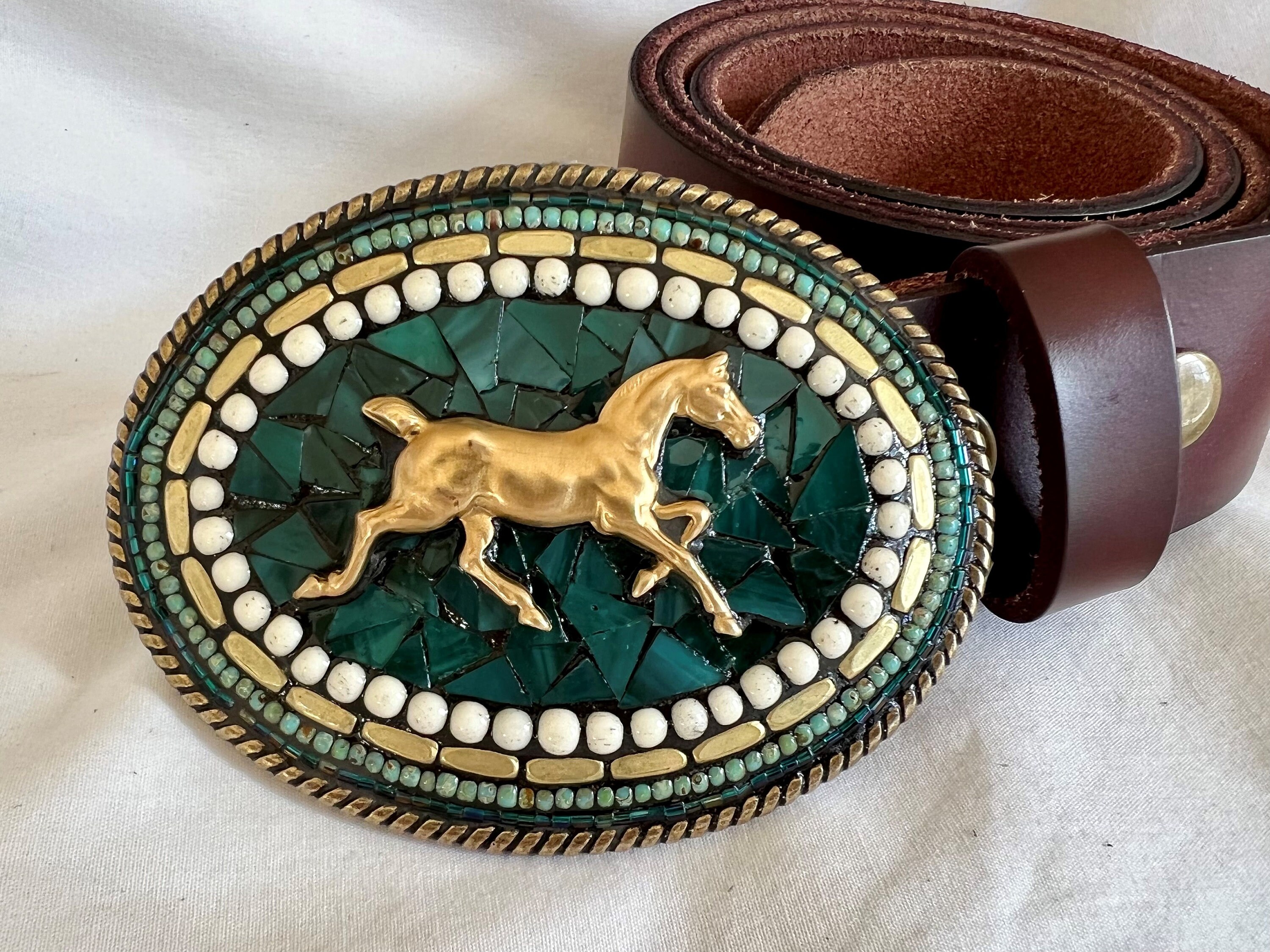 1-1/2" Big Gold Horse Head Western Belt Buckle - Style 1. 5-1/2"  x 3-7/8".