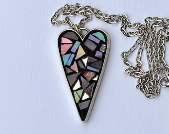 Heart micro mosaic necklace, handmade by Camilla Klein, stocking stuffer for women and girls, pink stained glass valentine jewelry