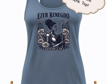 Ezer Kenegdo Black Woman Tank Top - Warrior Woman Bible Verse Shirt - Genesis 2 - Mothers Day Christian Gift - Empowering Faith Apparel