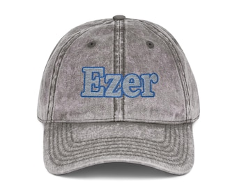 Ezer Kenegdo Vintage Distressed Hat - Christian and Messianic Mothers Day Gift Hebrew Chinoiserie Embroidered Cap