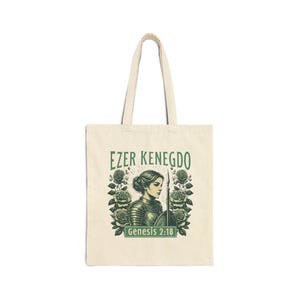 Ezer Kenegdo Tragetasche - Genesis 2 Christliche Kriegerin Kunst - Weibliche Stärke Schrift Tragetasche - BeChazak Theologie Geschenk Bild 2