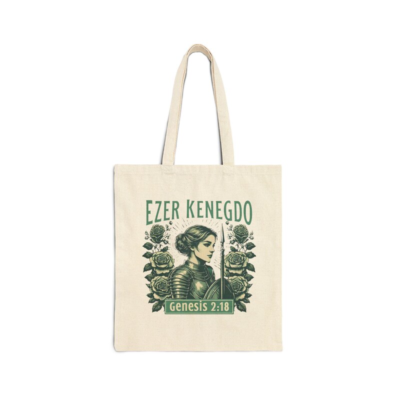 Ezer Kenegdo Tragetasche - Genesis 2 Christliche Kriegerin Kunst - Weibliche Stärke Schrift Tragetasche - BeChazak Theologie Geschenk Bild 2