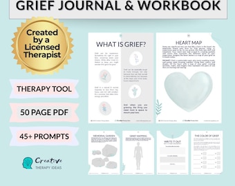 Grief Journal & Workbook for Self Healing Work and Grief Therapy (50 page Printable PDF), bereavement groups, counselors and therapists