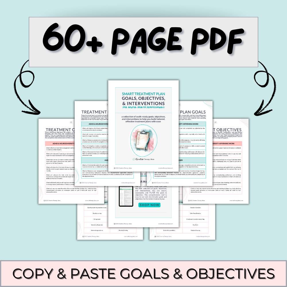 Therapy Treatment Plan Goals Bundle With SMART Goals, Objectives ...
