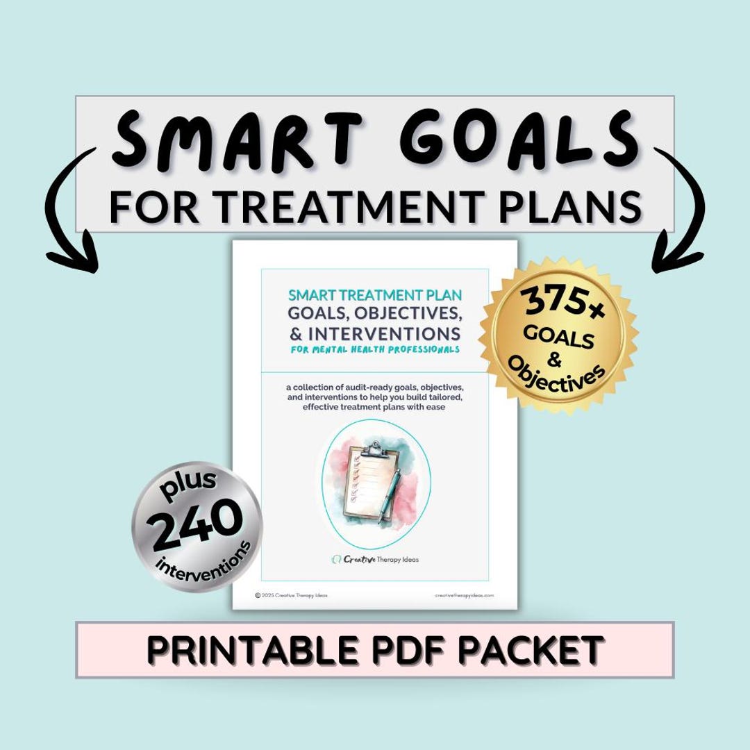 Treatment Plan Goals & Objectives Printable PDF Packet, W Interventions ...