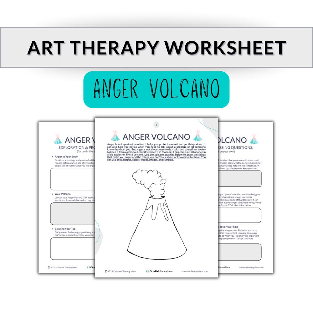 Anger Volcano Art Therapy Worksheet: Kids & Teens Emotion Regulation ...