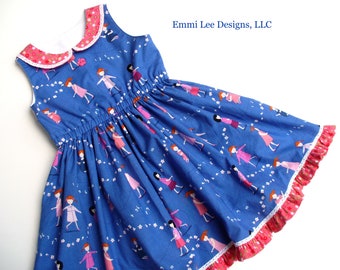 Spring Dress,Girls Dress,Little Girls Dress,Toddler Dress,playground,4T ready to ship,jump rope,Blue,Pink,Size 12MO,18MO,2T,3T,4T,5T,6,7,8