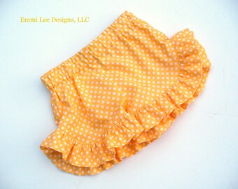 Girls Ruffle Shorts,Summer Shorts,Spring Shorts,Little Girl Shorts,Toddler Shorts,Yellow, Polka Dot,Size 12MO,18MO,2T,3T,4T,5,6,7,8,9/10