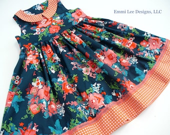 Coral,Orange,Blue,Teal Floral,Fall Girls Dress,Little Girl Dress,Twirl Dress,Fall Family Photos,12MO,18MO,2T,3T,4T,5T,6,7,8,9,10