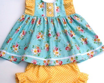 Summer Floral Top,Spring Top,Girls Clothing, Little Girls Top,Toddler Top,Lace,Floral,Blue,Yellow,Sizes 12MO,18MO,2T,3T,4T,5T,6,7,8,9,10