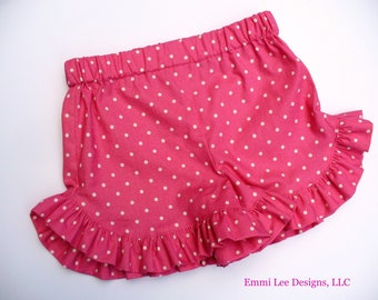 Girls Ruffle Shorts,Summer Shorts,Little Girl Shorts,Toddler Shorts,Pink,Polka Dot,Size 12MO,18MO,2T,3T,4T,5,6,7,8