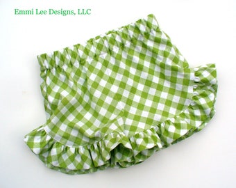 Girls Ruffle Shorts,Summer Shorts,Girls Gingham Shorts,Toddler Shorts,Green,Blue,Yellow,Toddler Shorts,Size 12MO,18MO,2T,3T,4T,5,6,7,8