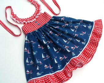 Girls Summer Dress,Beach Dress,Fourth of July,Little Girls,Toddler Dress,Blue,Sailboats,Girls Dress,Sizes 12MO,18MO,2T,3T,4T,5T,6,7,8,10