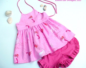 Girls SummerTop,Mermaids,Little Girl Top,ToddlerTop,Beach,Child Top,Pink,Hot Pink,Sizes 12MO,18MO,2T,3T,4T, 5T,6,7,8,10