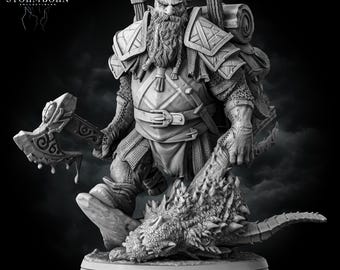 Dwarven Dragon Hunter – Trophy-Bearing Slayer | Stormborn Collectibles | 32mm Scale Resin Miniature