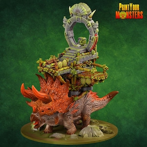 Lizardfolk Triceratops War Mount | Print Your Monsters | Jungle Dinosaur Platform Miniature | 3D Printed Resin | DnD, Pathfinder, TTRPG